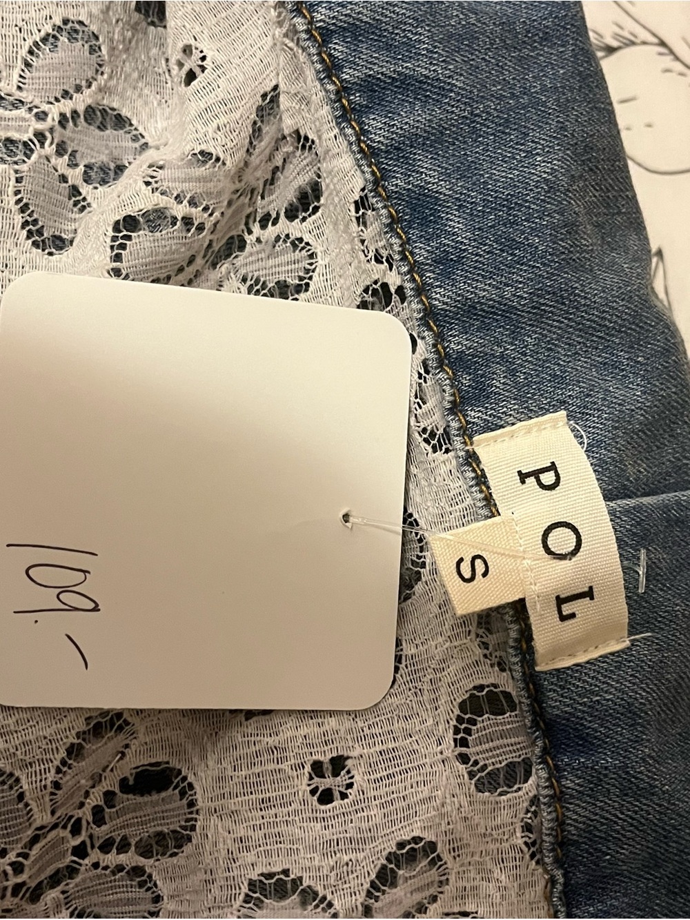 POL Boho Patchwork Denim & Lace Oversized Hooded Jacket - Blue & Cream, small - Picture 7 of 11